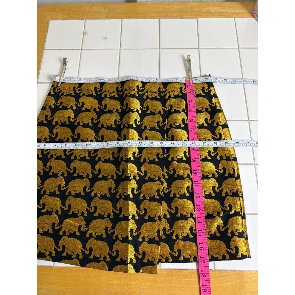 J.Crew Gold Elephant Print Mini Skirt Metallic Black Preppy Lined Altered Sz 12 - Picture 7 of 15